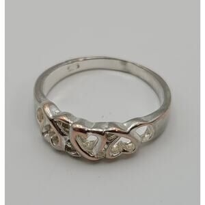 925 Solid Sterling Silver Open Heart Design Eternity Promise Ring Sz 9 2.6g